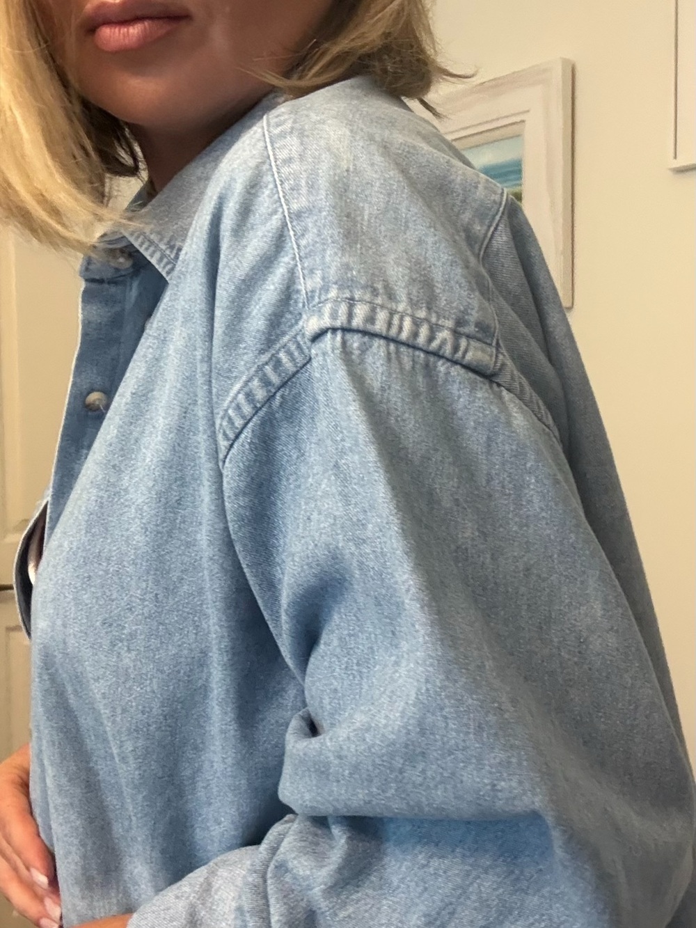 Light Blue Denim Button-Down Shirt - Classic Women's Top - Picture 6 of 11